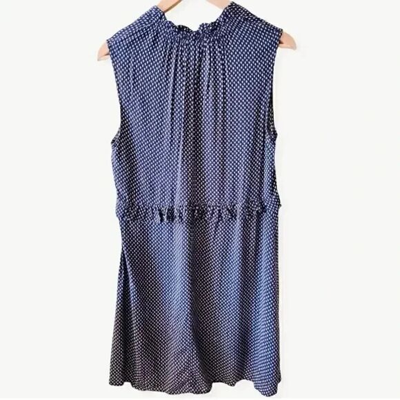 H&M Navy & White Print Sleeveless Ruffled Waist Hi-Lo Throw On Dress SZ 8 - Picture 2 of 7